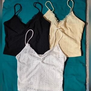 NWOT Bundle of 3 Women's Lace Trim Cami Tops - Black, White, Butter Yellow